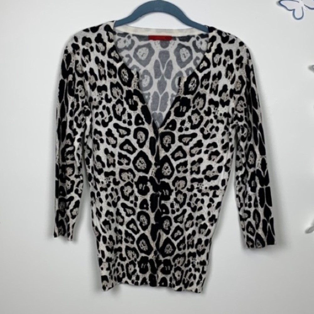 Red Leopard Button Down Cardigan V-neck